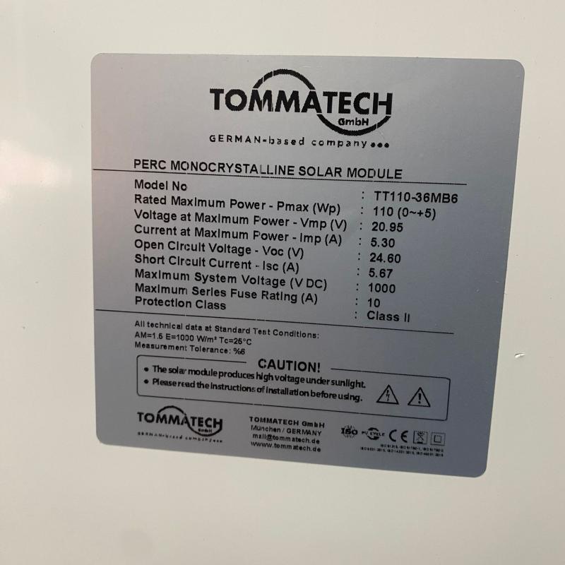 TOMMATECH 110W  MONOKRİSTAL GÜNEŞ PANELİ